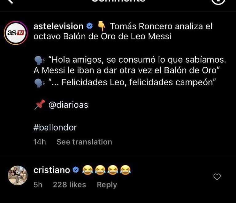 Messi se refirió a Cristiano Ronaldo tras el desafiante comentario por el Balón de Oro