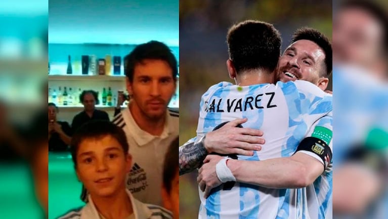 Messi y Álvarez en 2015 y en 2022. 