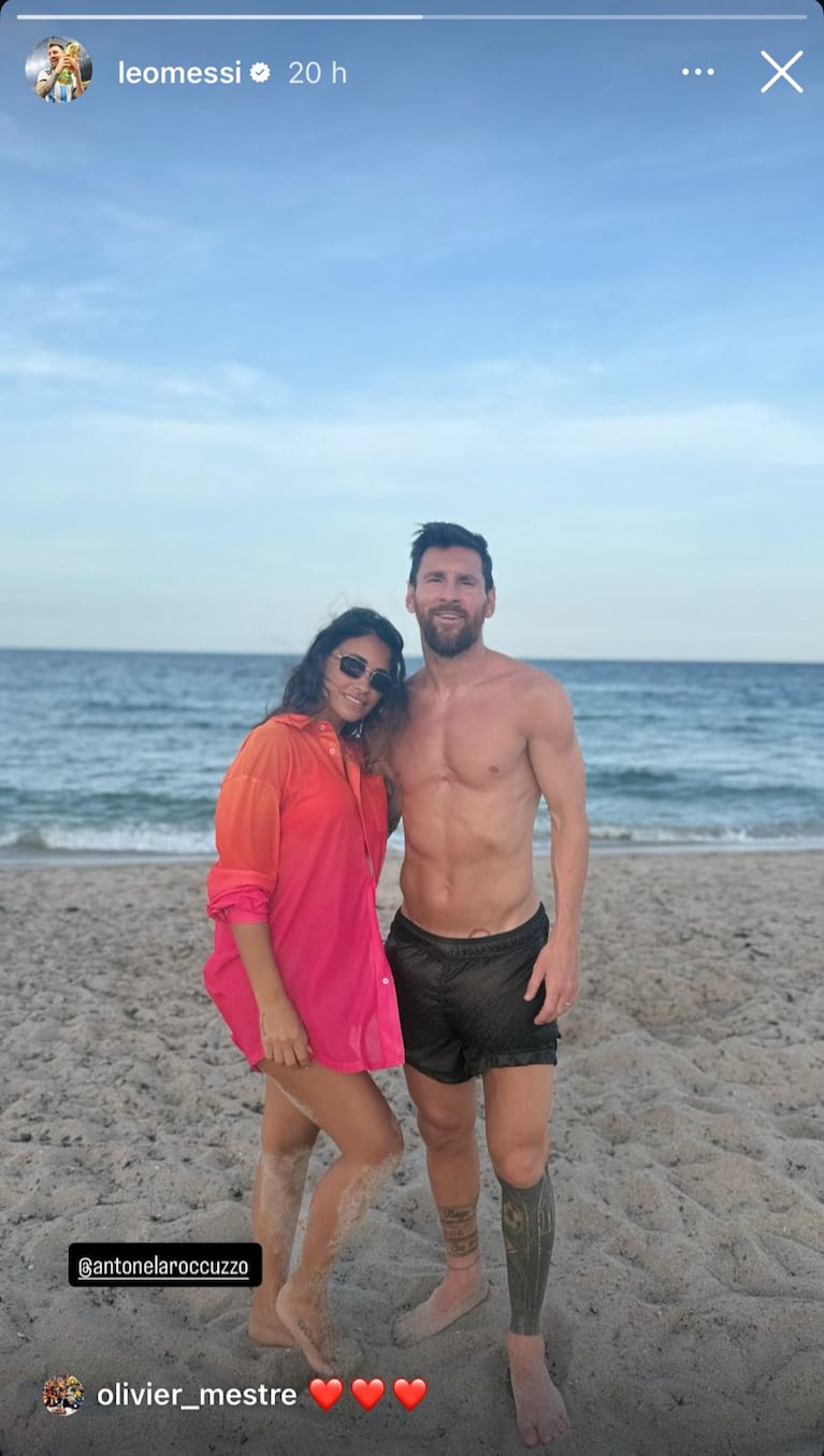 Messi y Antonela en un día de playa en Miami.