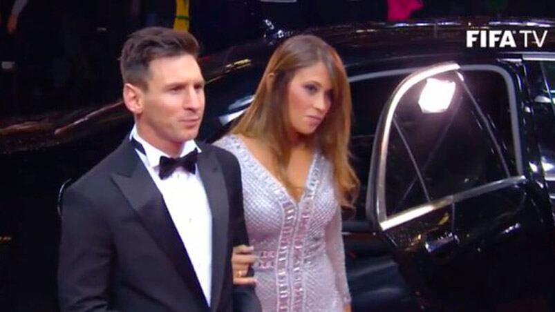 Messi y Antonella, al llegar a la gala del Balón de Oro.