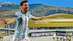 Messi y, de fondo, el lujoso estadio donde jugará en Israel.