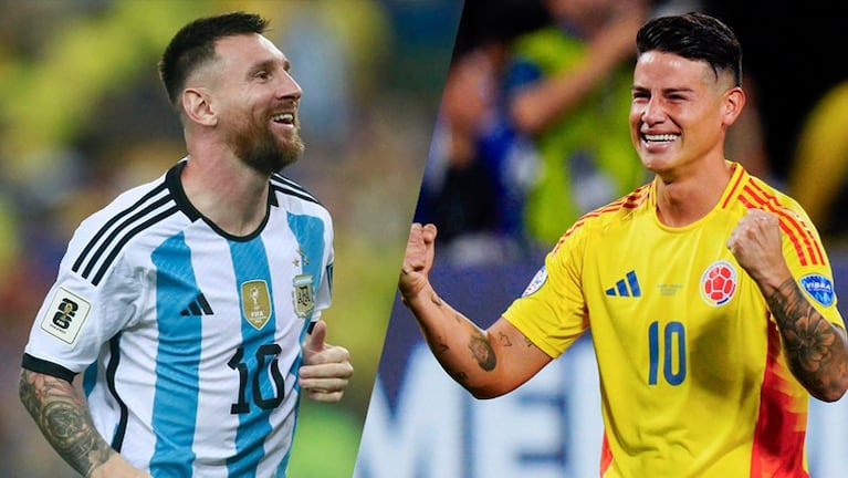 Messi y James Rodríguez, las máximas figuras de Argentina y Colombia, respectivamente.