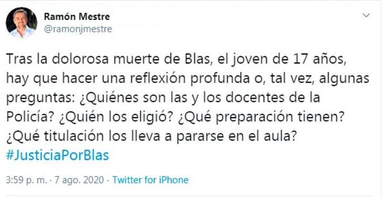 Mestre le exigió al gobernador Schiaretti que “dé la cara” tras el crimen de Blas Correas