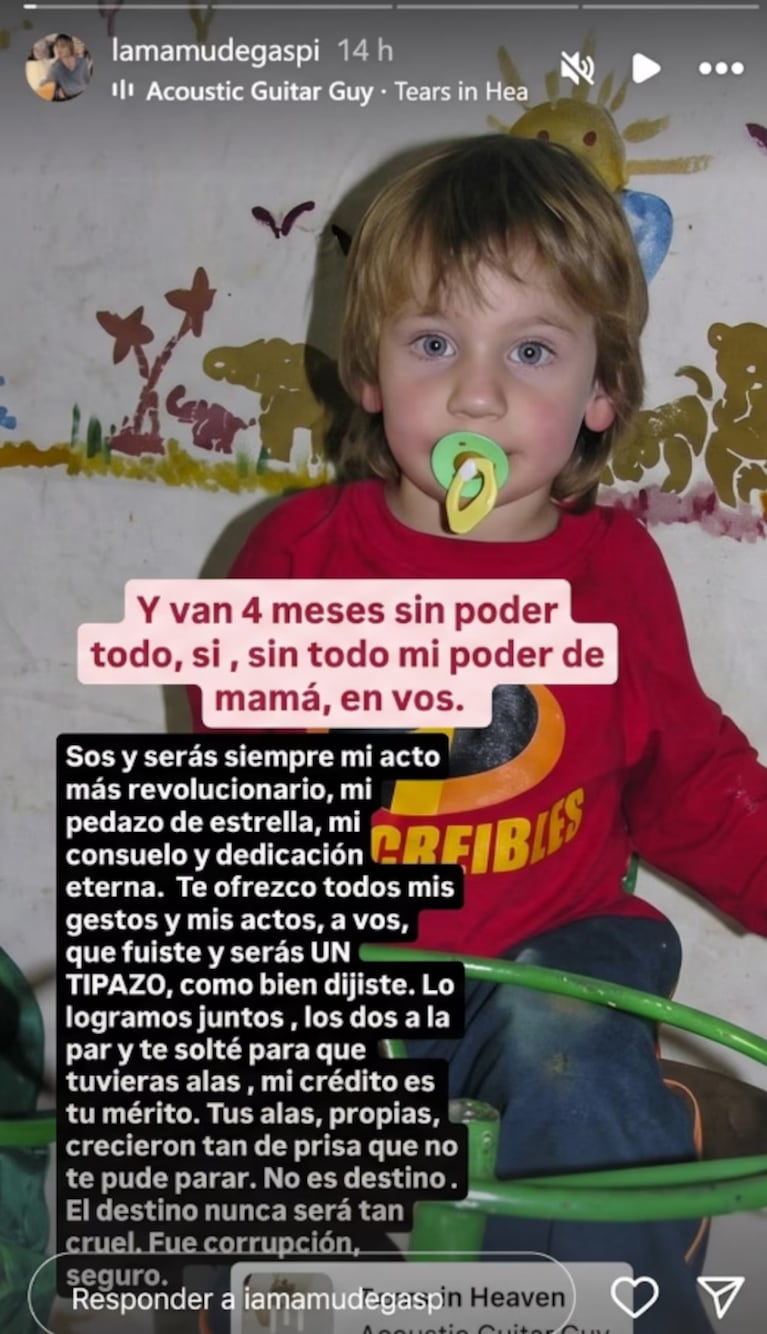 “Mi pedazo de estrella”: el desgarrador mensaje de la mamá de Gaspi a cuatro meses de su muerte