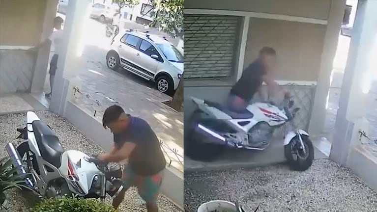 Mientras uno rompía el tambor de la moto, un cómplice le abría una reja para escapar.