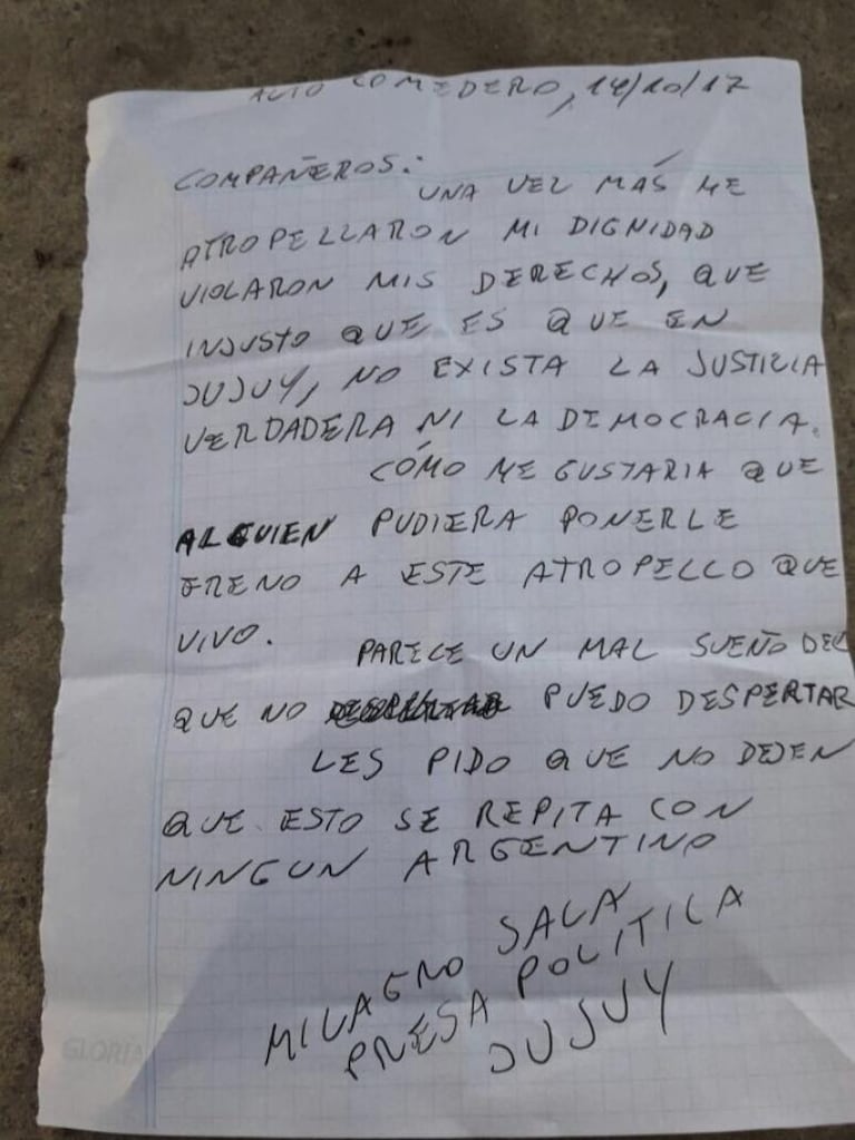 Milagro Sala, tras volver a la cárcel: "Parece un mal sueño"