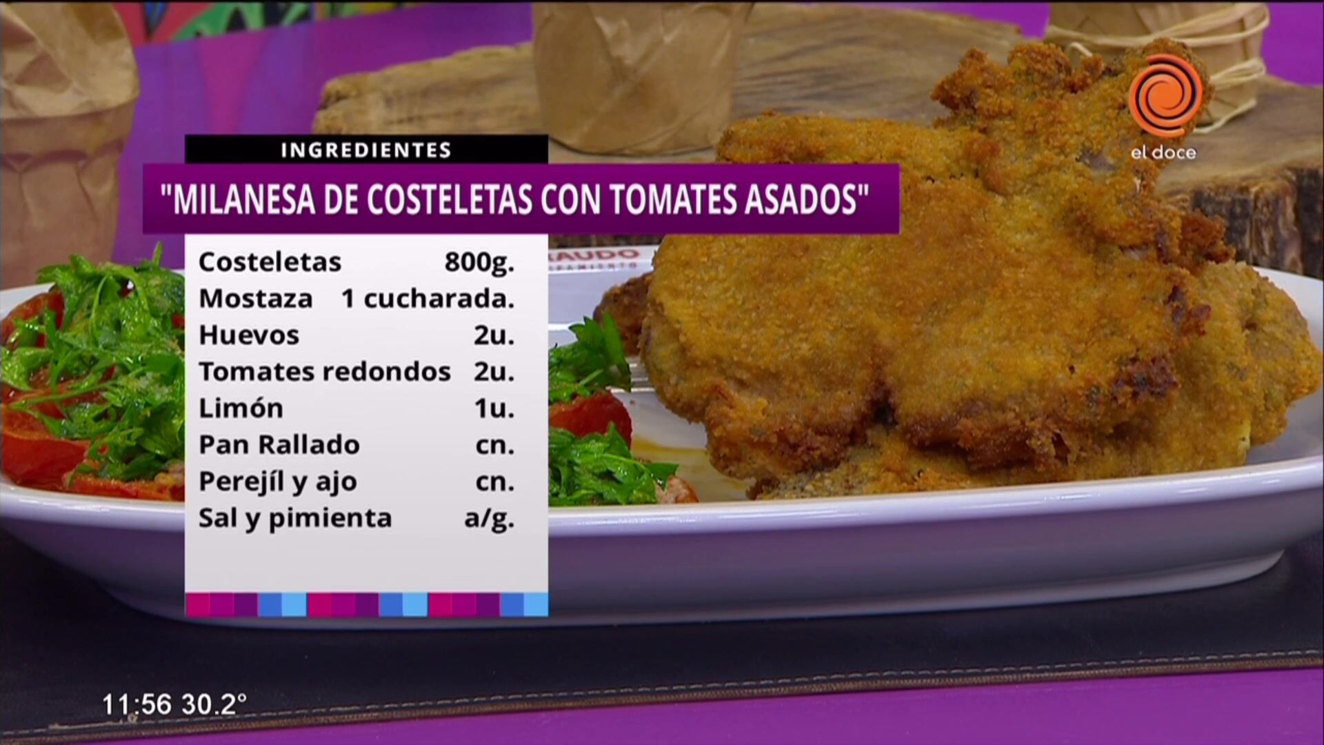 Milanesas de costeletas con tomates asados