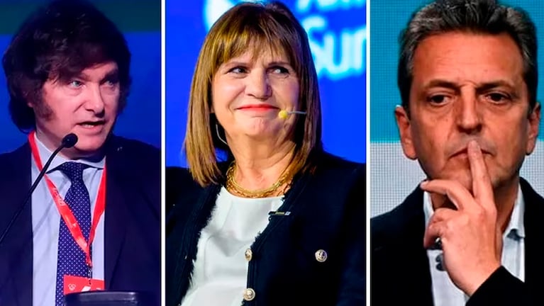 Milei, Bullrich y Massa, los principales candidatos en las elecciones generales.