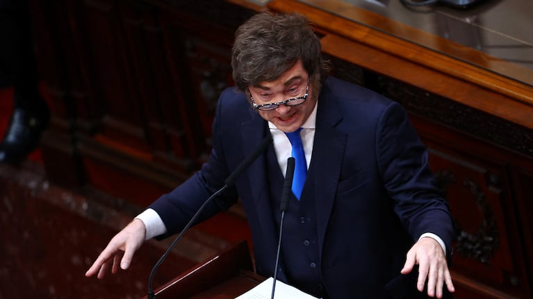 Milei en la apertura de sesiones ordinarias en el Congreso. REUTERS/Agustin Marcarian
