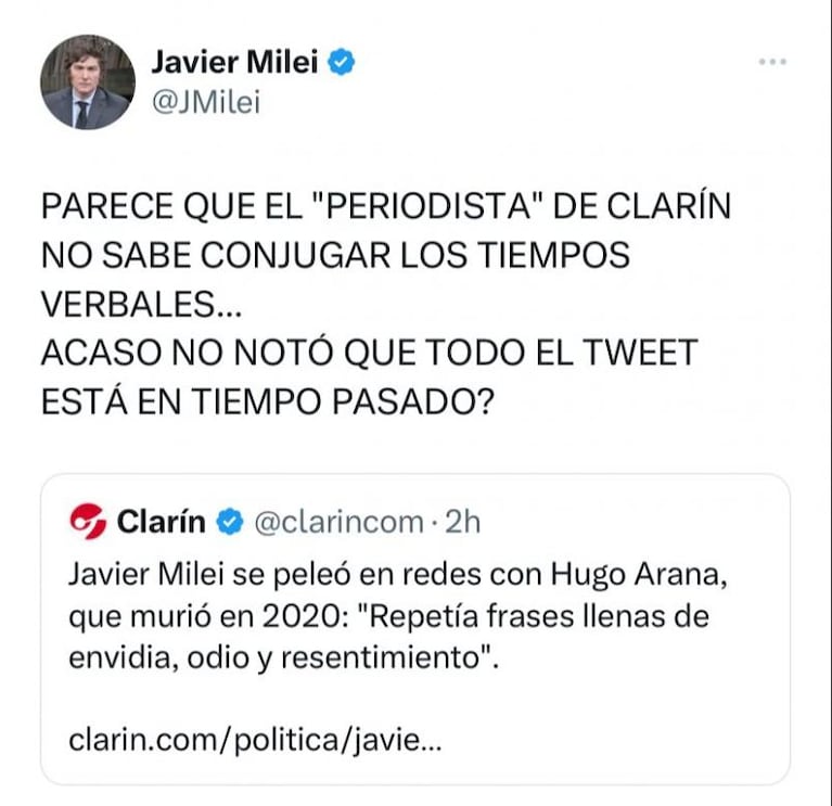 Milei respondi un tuit y us un meme de Olave