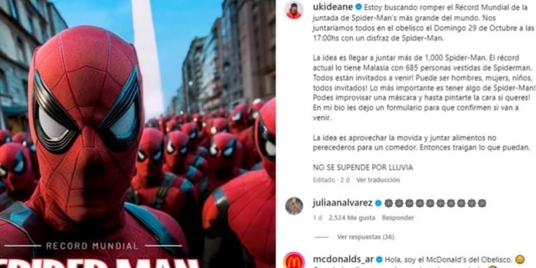 Miles de Spidermans coparon el Obelisco y rompieron un récord