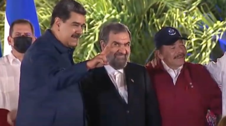 Mohsén Rezai, junto a Nicolás Maduro y Daniel Ortega, en Nicaragua.