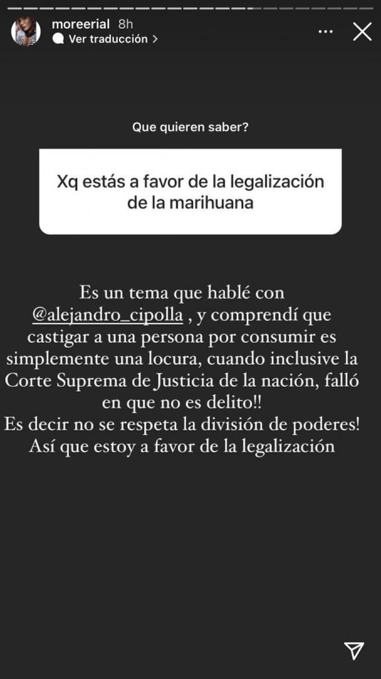  More Rial reveló su posición sobre la legalización de la marihuana