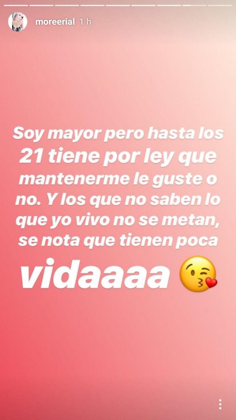 Morena Rial volvió a atacar a su papá: “No tengo para comer”