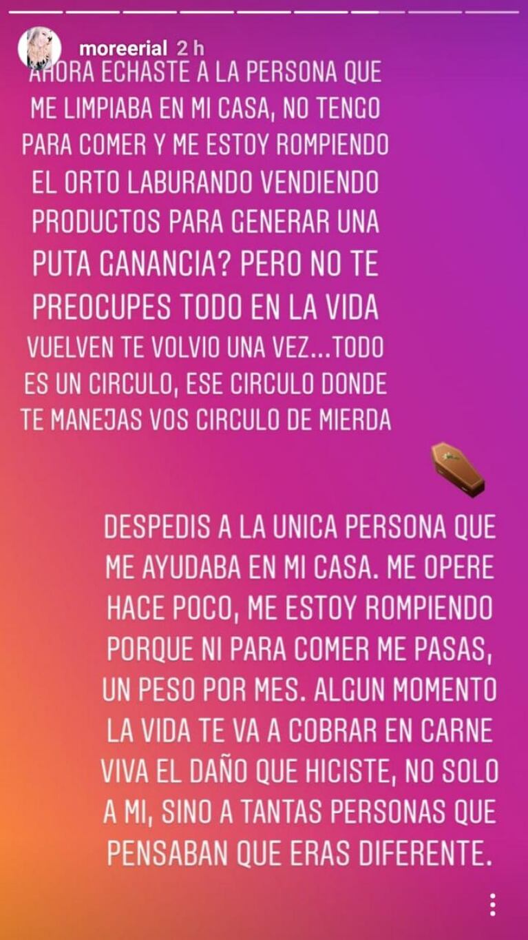 Morena Rial volvió a atacar a su papá: “No tengo para comer”