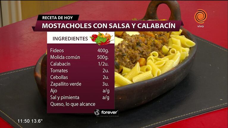 Mostacholes con salsa de calabacín