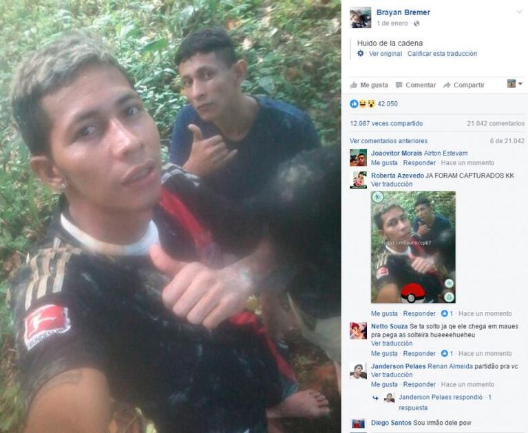 Motín en Manaos: uno de los prófugos sube fotos a Facebook