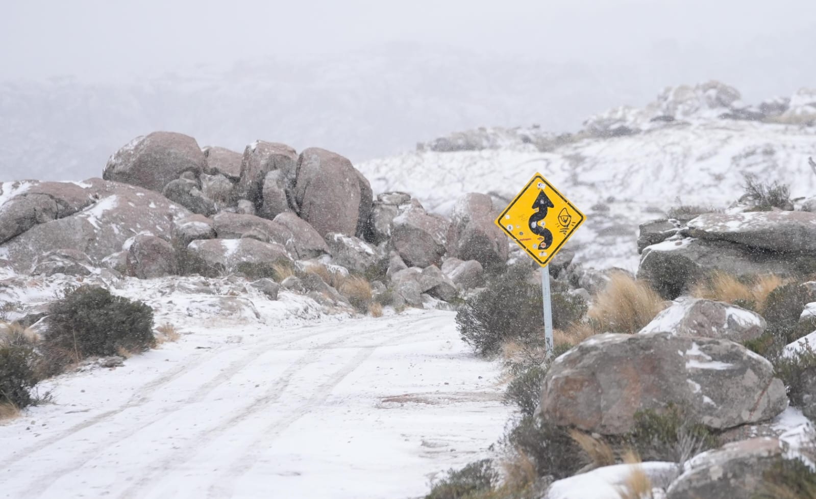 Muchos aprovecharon para pasear bajo la nieve en las Altas Cumbres.