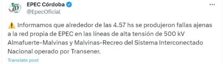 Muchos barrios y localidades de Crdoba sin luz durante la madrugada de calorn