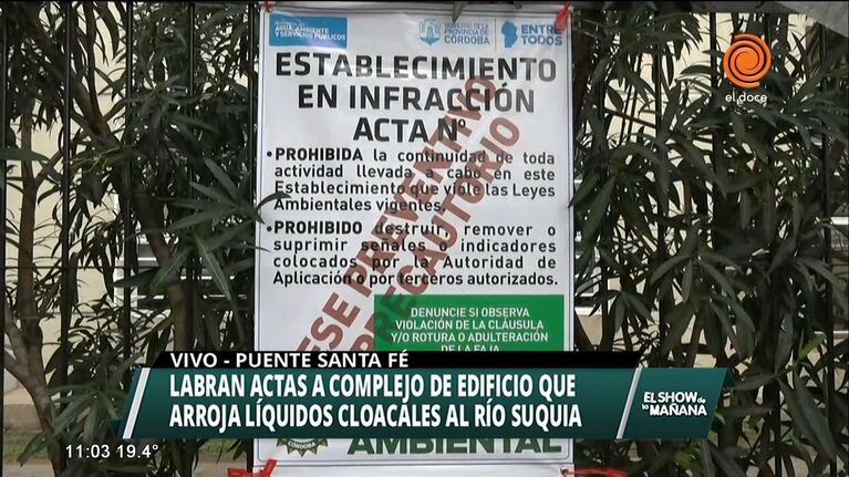 Multan a edificio que arroja líquidos al Suquía