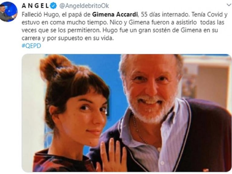 Murió el papá de Gimena Accardi y la China Suárez le dedicó un emotivo mensaje