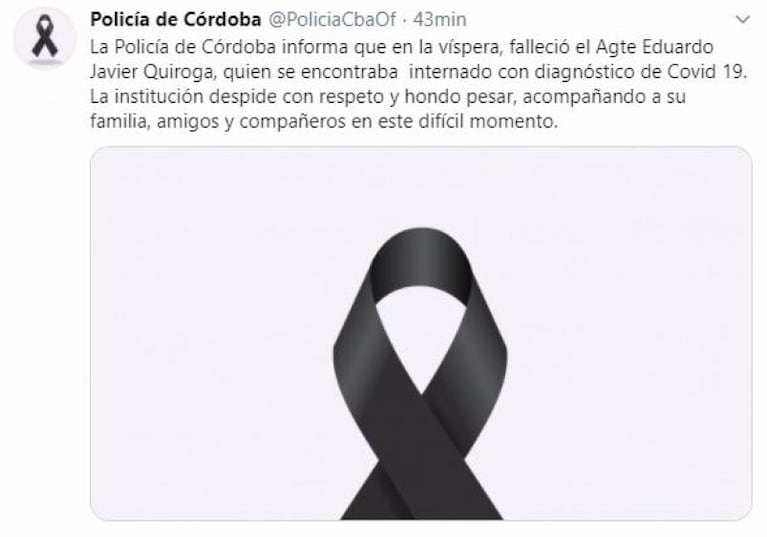 Murió el primer agente de la Policía de Córdoba por coronavirus