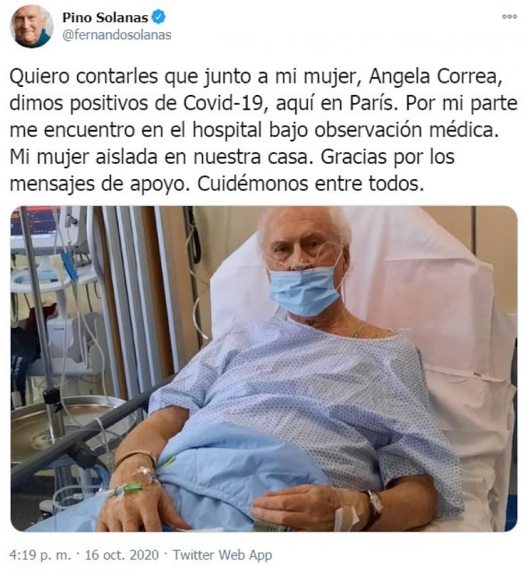 Murió Fernando "Pino" Solanas por coronavirus