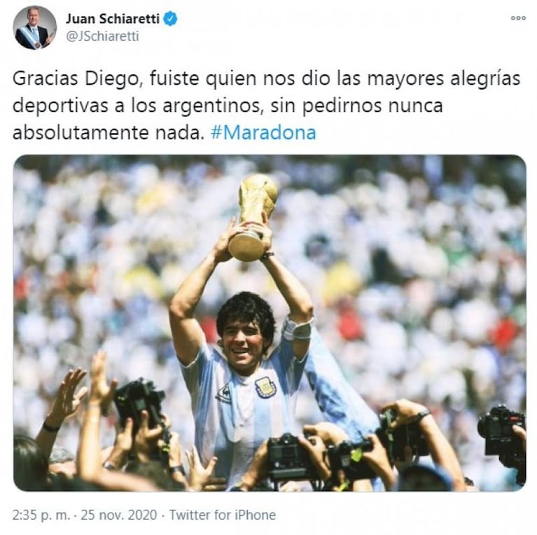 Murió Maradona: Schiaretti y Llaryora lo recordaron con un sentido mensaje