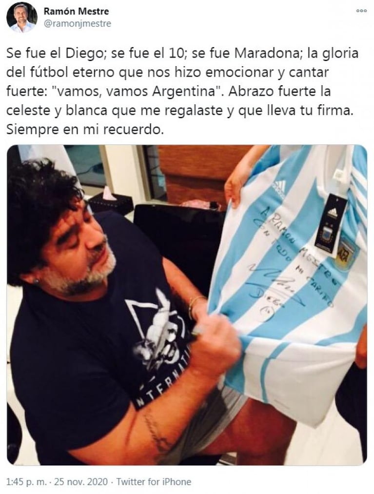 Murió Maradona: Schiaretti y Llaryora lo recordaron con un sentido mensaje