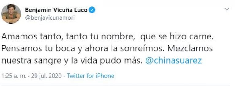 Nació el hijo de la China Suárez y Benjamín Vicuña: le pusieron Amancio y contaron por qué