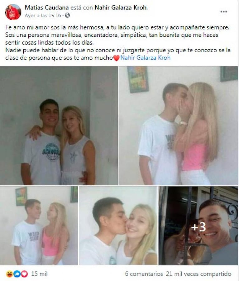 Nahir Galarza recibió una declaración de amor de su novio, el hijo de un narco