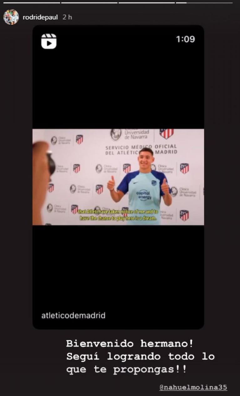 Nahuel Molina fue presentado en Atlético de Madrid y De Paul le dio la bienvenida