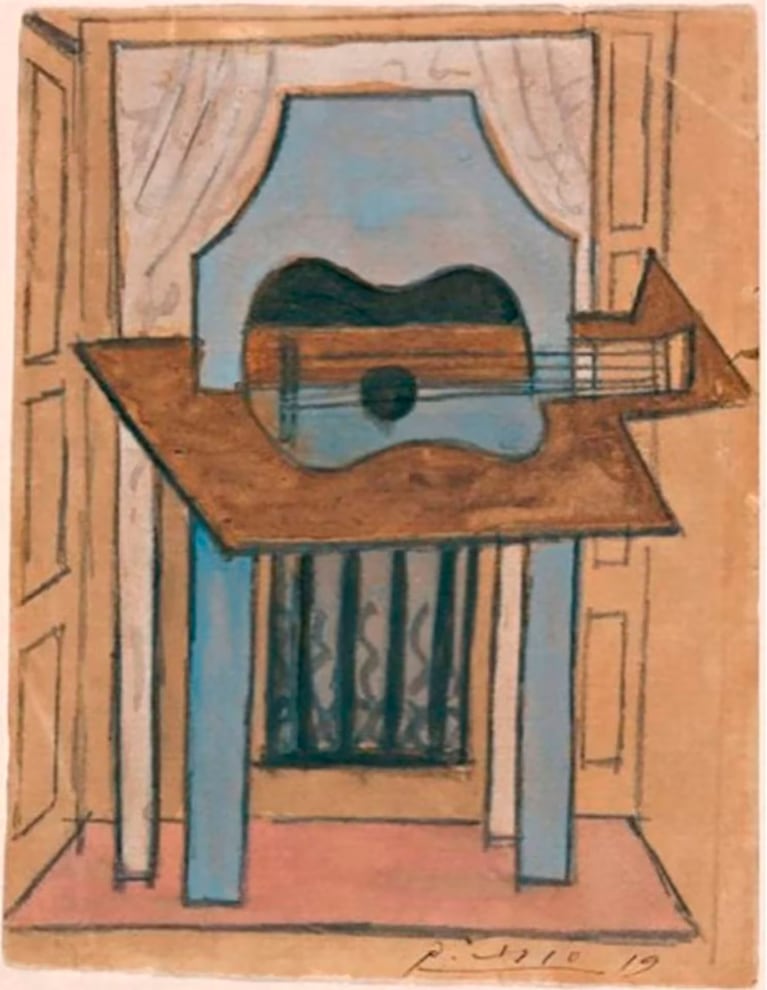 "Naturaleza muerta con guitarra", la obra en cuestión.