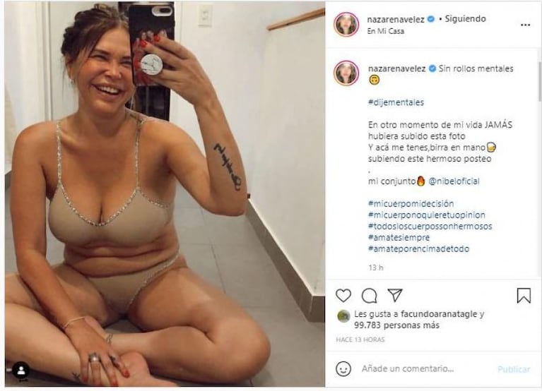 Nazarena Vélez compartió una foto de su cuerpo y un contundente mensaje