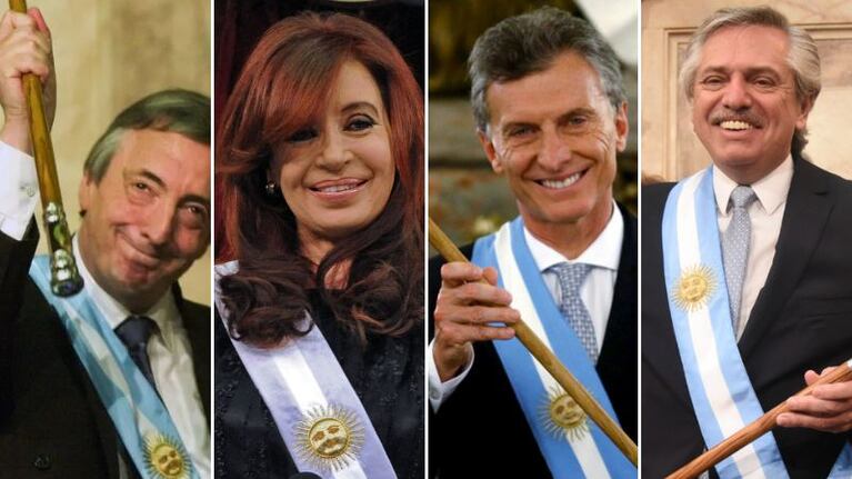 Néstor Kirchner, Cristina Fernández de Kirchner, Mauricio Macri y Alberto Fernández, los últimos presidentes electos.