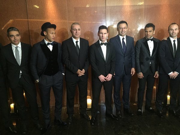 Neymar, Messi, Iniesta y Dani Alves, la banda del Barcelona.