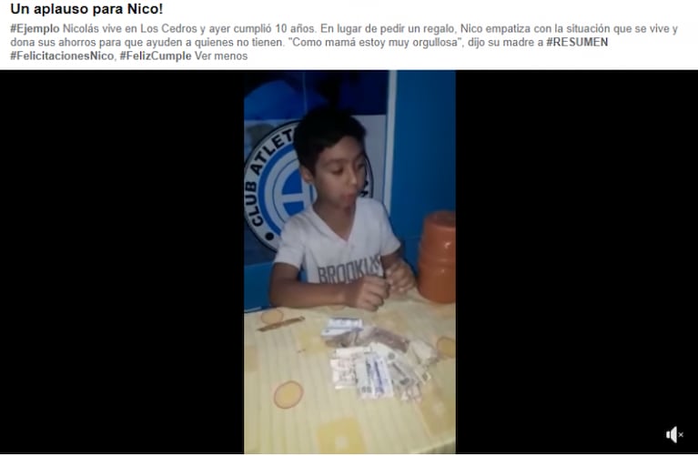 Nico, el nene cordobés de 10 años que quiere donar sus ahorros por el coronavirus