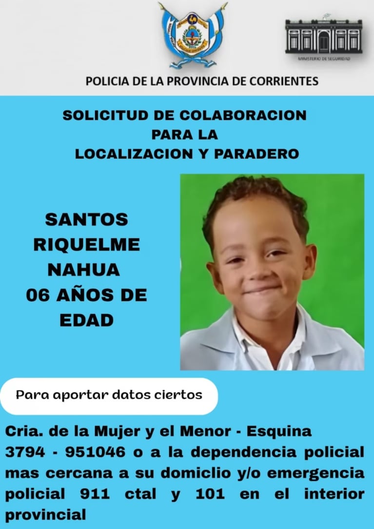 Niño desaparecido en Corrientes.