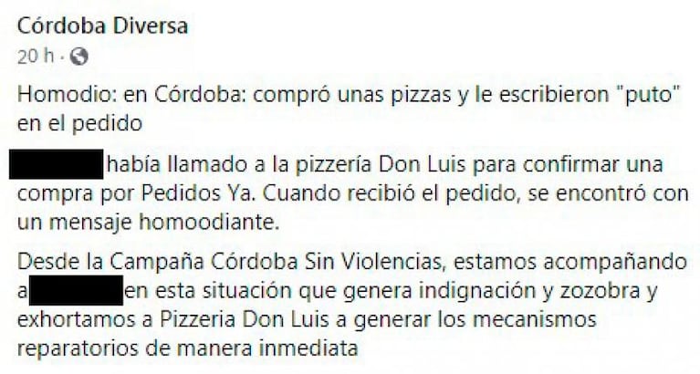 No entendió el ticket y denunció homofobia: la respuesta de la pizzería se hizo viral