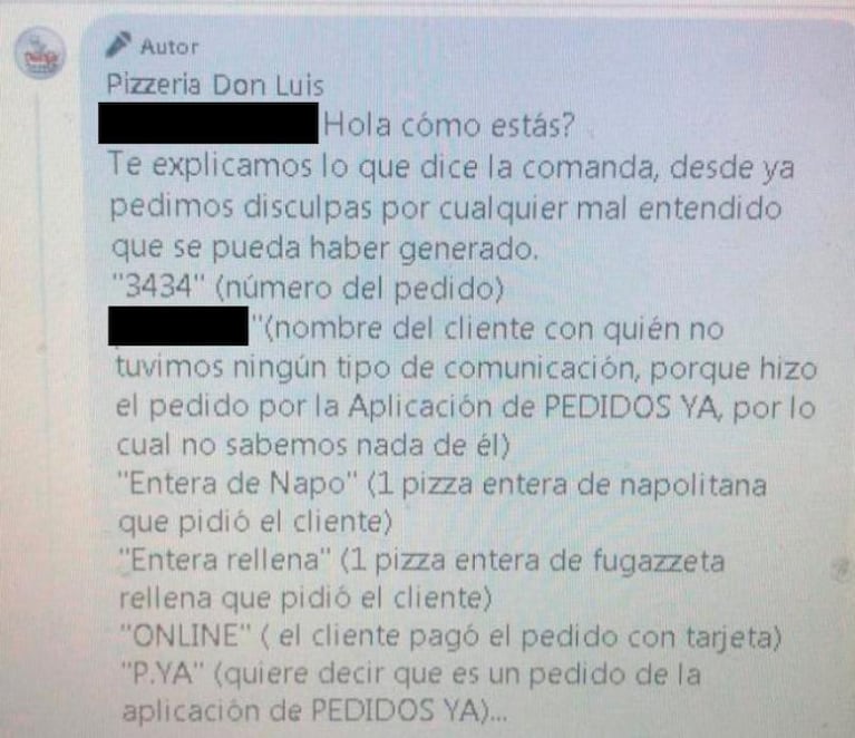 No entendió el ticket y denunció homofobia: la respuesta de la pizzería se hizo viral