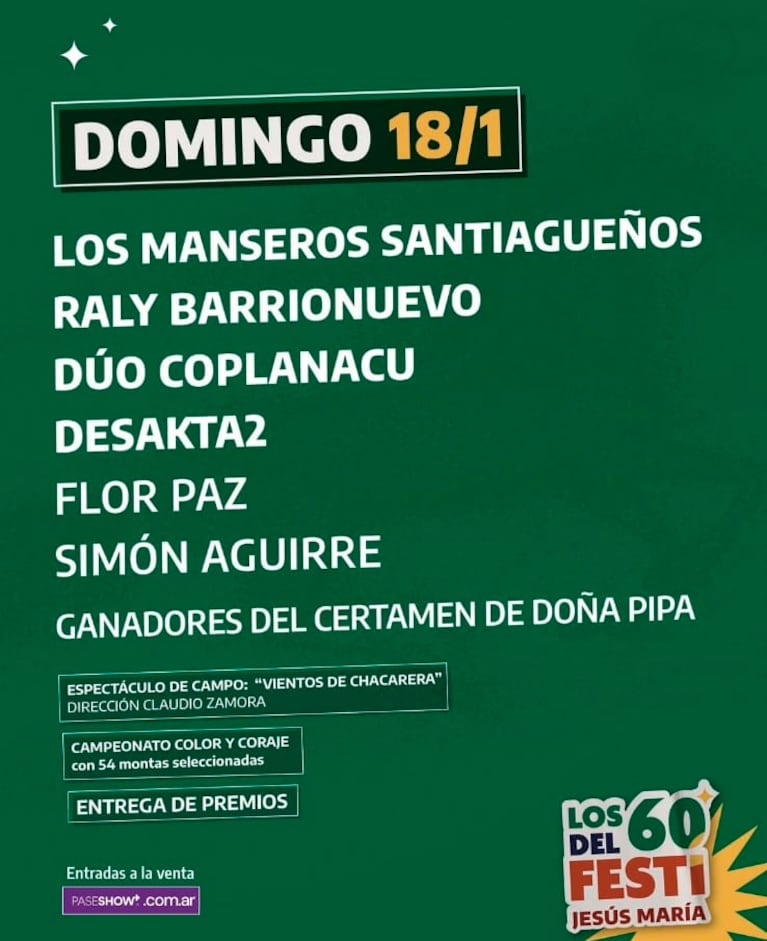 Noche plena en Jesús María con Los Manseros Santiagueños, Raly Barrionuevo y DesaKTa2