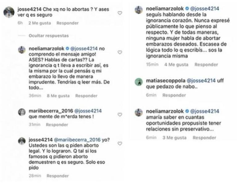 Noelia Marzol cruzó a un seguidor que la desafió a abortar