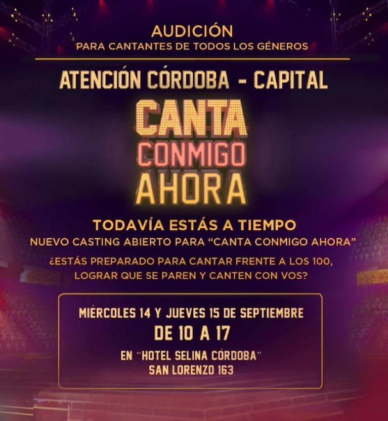 Nuevo casting de Canta Conmigo Ahora en Córdoba