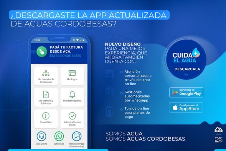 Nuevo diseño y más funcionalidad para la APP de Aguas Cordobesas