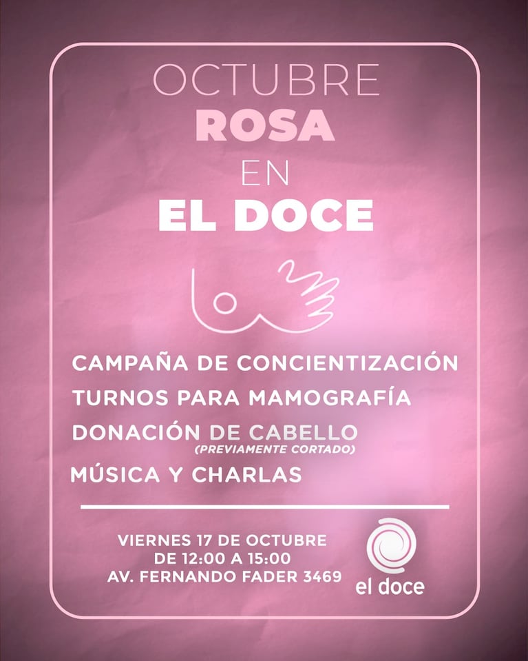 ¡Octubre Rosa en El Doce! Buscá tu turno y traé tu pelo ya cortado en un día muy especial