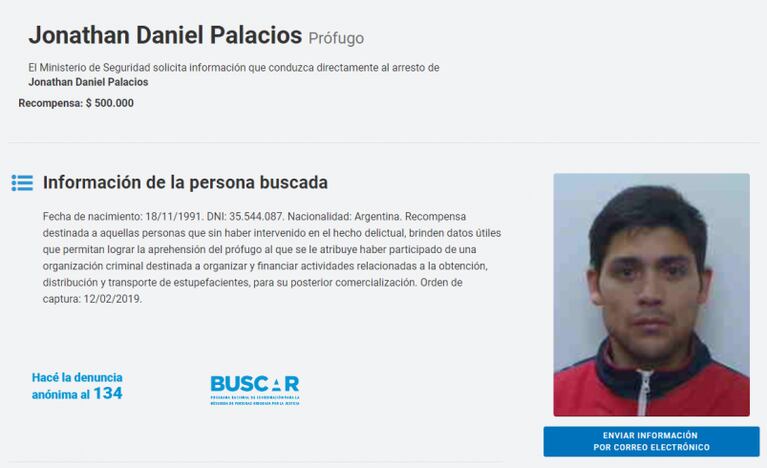 Ofrecen medio millón de pesos de recompensa por datos de un prófugo narco de Río Cuarto