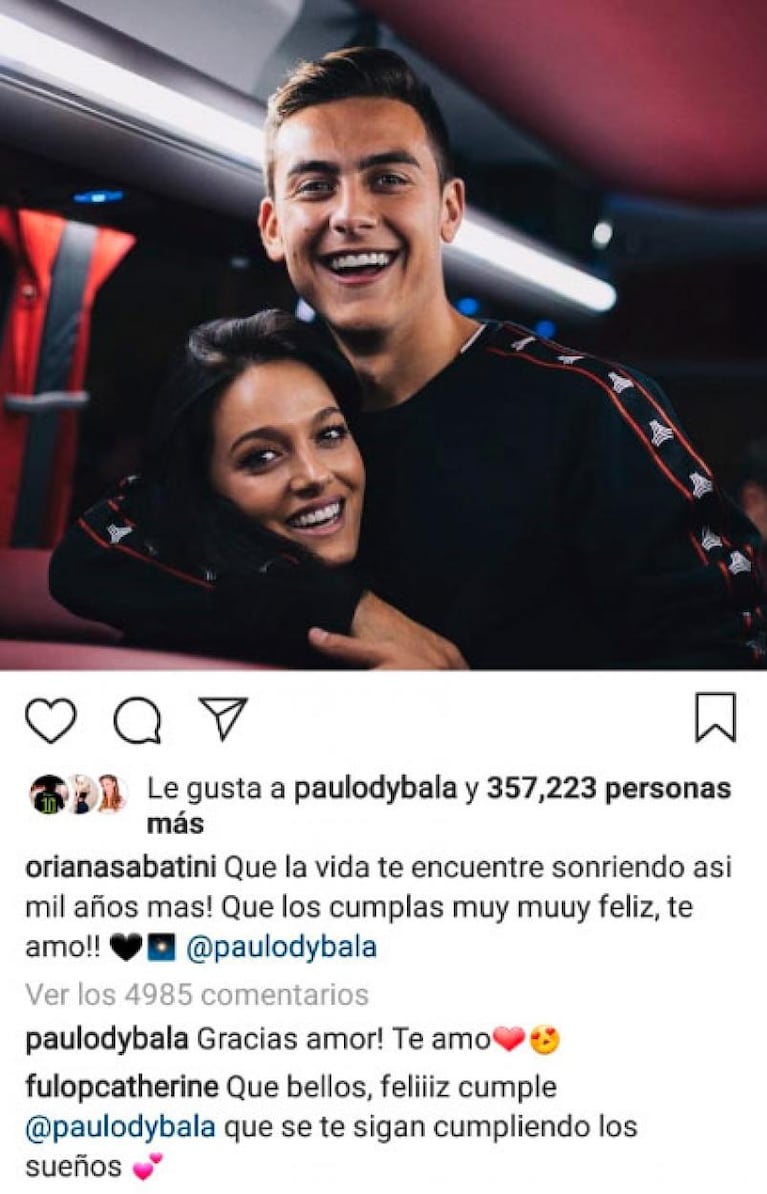 Oriana Sabatini le dedicó unas dulces palabras a Paulo Dybala por su cumpleaños