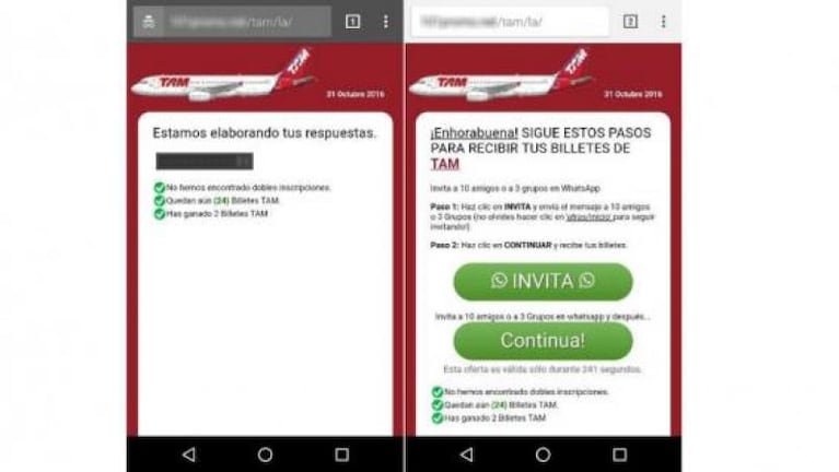 Otra estafa circula por WhatsApp: prometen vuelos gratis