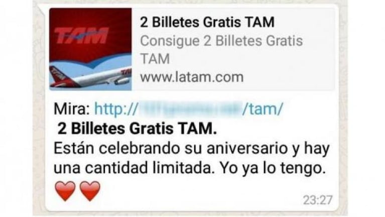 Otra estafa circula por WhatsApp: prometen vuelos gratis