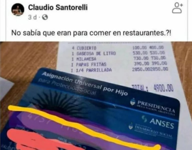 Pagaron una cena con la tarjeta de AUH, el dueño los escrachó y fue repudiado en las redes